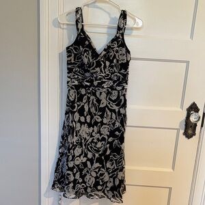 Ann Taylor Black and Gray Floral Midi Dress
